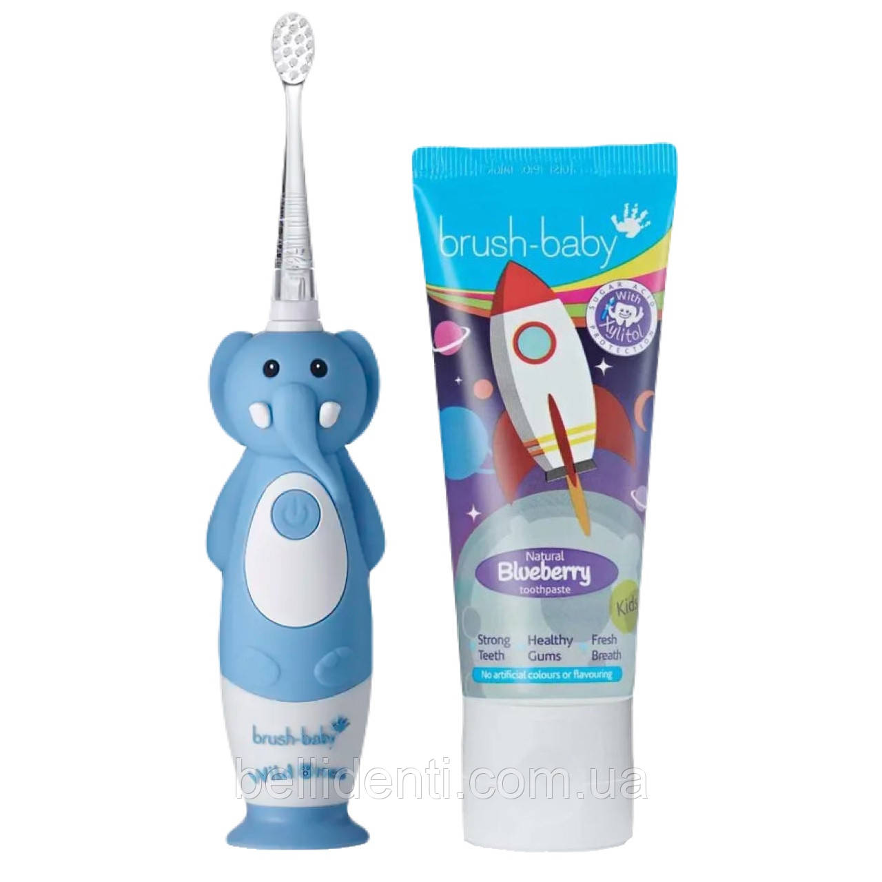Набір від 3 до 10 років (щітка Brush Baby WildOnes Sonic, слоник і  паста Brush-Baby 50 мл, ракета)