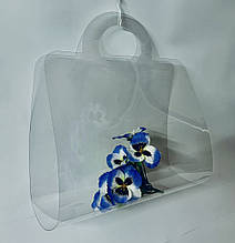 Сумочка для букетів квітів та подарунків, з ручками, 35х26х14 см з Прозорого пластика (без квітів)