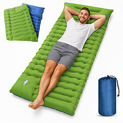 Надувний каремат з підголівником 235х70см +вбудований насос / Надувний матрац з подушкою /Килимок туристичний