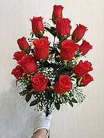 Штучний букет троянд на 24 бутони ( червоний , 70 см ), фото 6