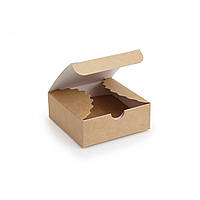 Міні коробка для солодощів цукерок, пастили, мармеладу, маршмеллоу 83×83×30 мм, крафт коричнева, з вкладкою