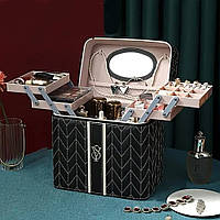 Косметичка органайзер із дзеркалом 27х20х18см Чорна / Кейс для косметики / Органайзер для косметики та прикрас