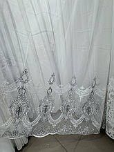 Тюль бамбук з візерунком по низу №7032 на відріз сірий