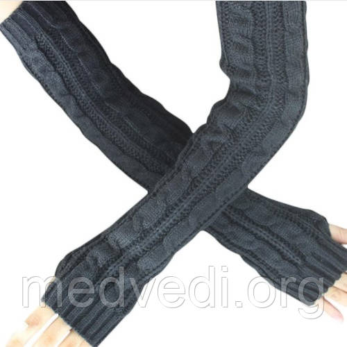Темно-сірі довгі рукавички без пальців 50 см (жіночі мітенки)