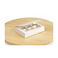 Коробка для 6 цукерок горішків солодощів зефіру, макаронс тарталеток 145×110×30 мм, біла