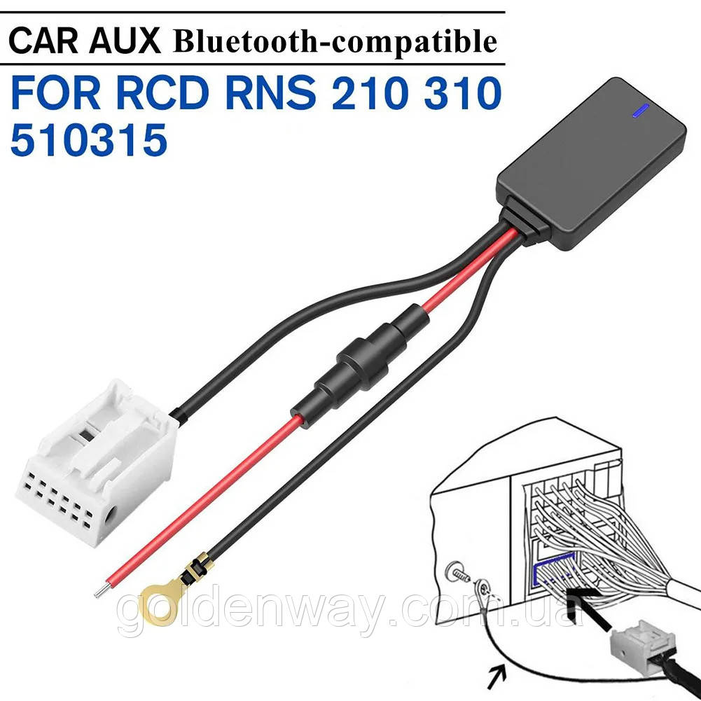 Адаптер AUX блютуз Bluetooth для штатних магнітол VAG Volkswagen Skoda Seat RCD RNS 210 310 510 конектор 12 pin, фото 1
