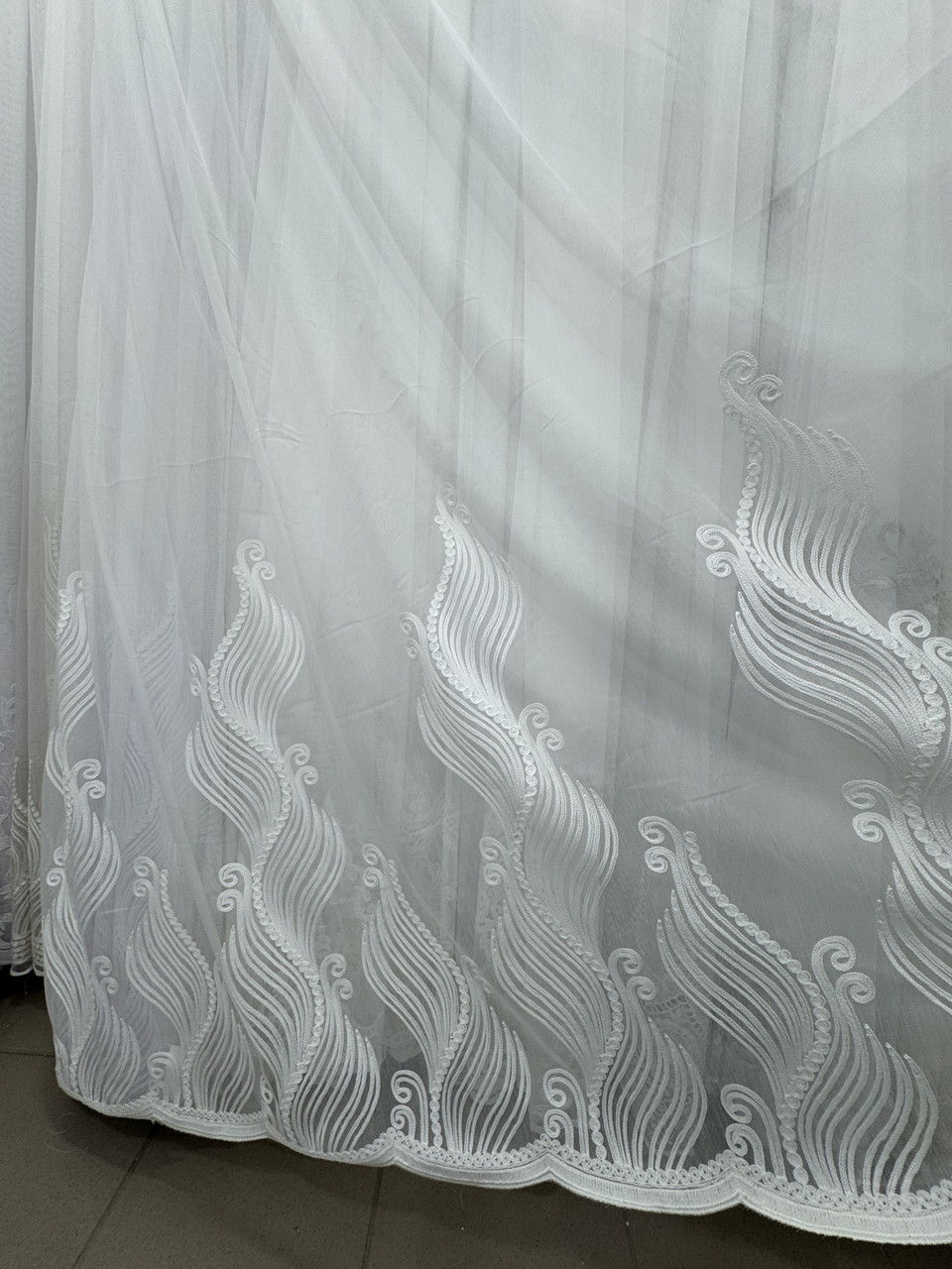 Тюль бамбук з візерунком по низу Свічка №5364 на відріз молочний