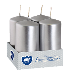 Набір свічок 4 шт. циліндр Bispol AURA Candles Срібний металік (sw40/80-271)