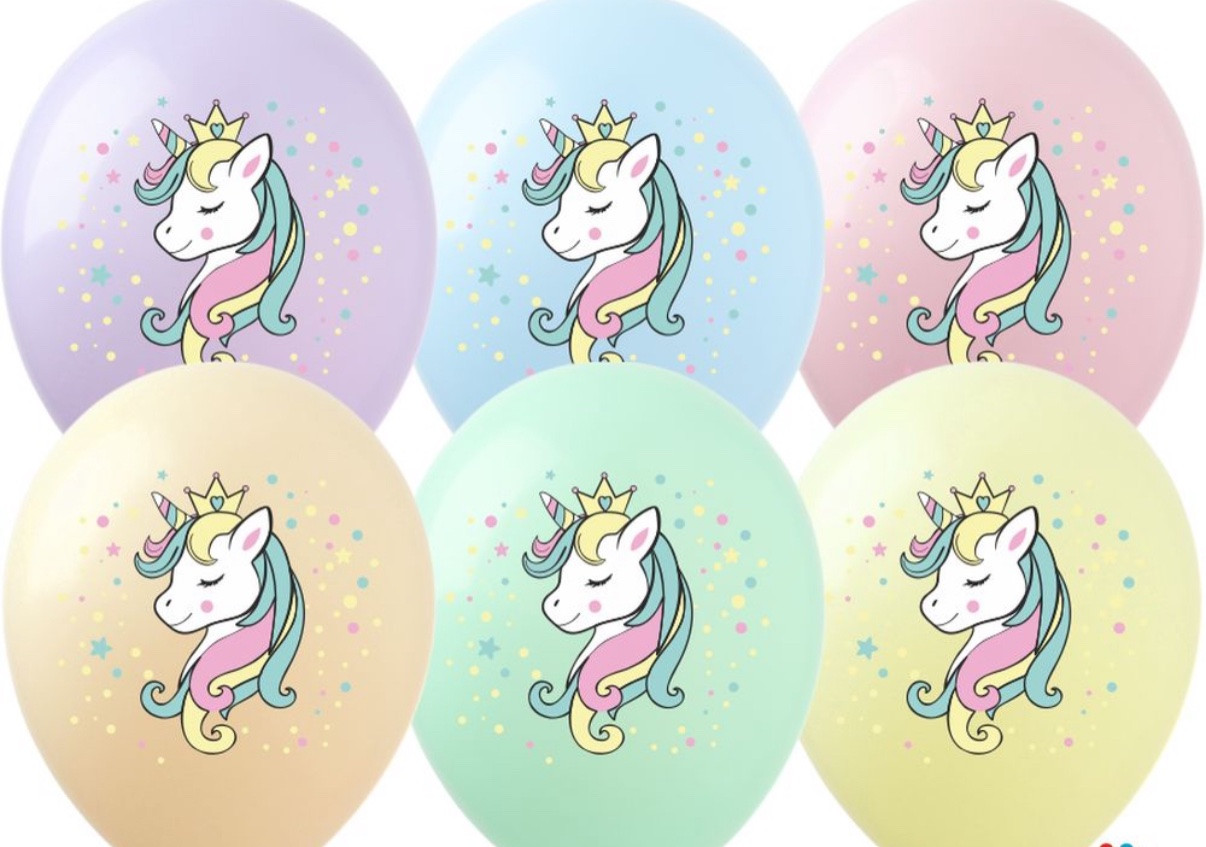 Повітряні Кульки 12"(30сm) "Єдиноріг" 1-стор 10шт Різнокольоровий Pelican, фото 1