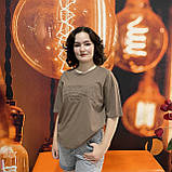 Футболка жіноча коричнева довга з написом Brooklyn, фото 2