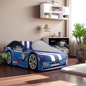 Ліжко машина БМВ Еліт КОМПЛЕКТ з матрацом, дитяче ліжко авто з вбудованим матрацом Спорт