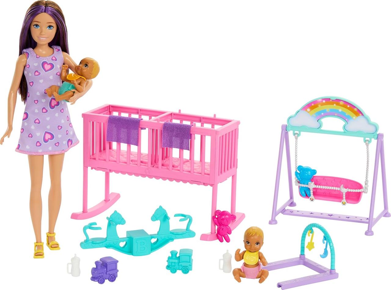 Ігровий набір Барбі Дитяча кімната Скіппер няня з двома малюками Barbie Skipper Nursery Playset HXM99