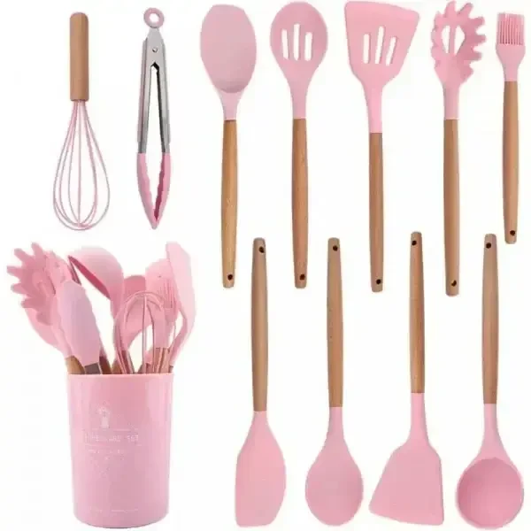 УЦЕНКА! Набор принадлежностей силикон 12 предметов Kitchen Set RD-1204 Розовый (Плохая упаковка,трещина 3054)