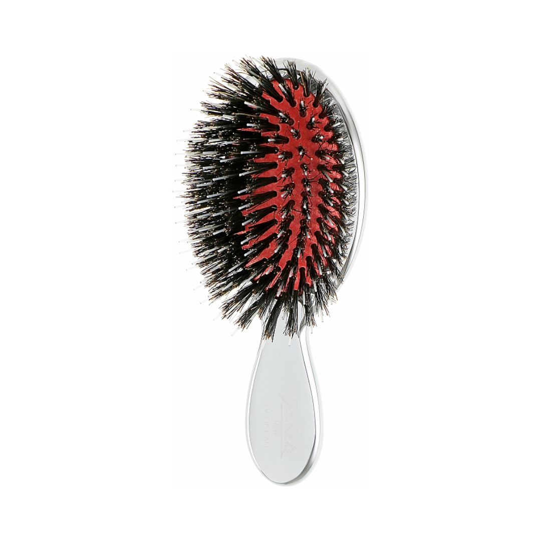 Щітка JANEKE Silver Hairbrush з натуральною щетиною кабана та нейлоном S