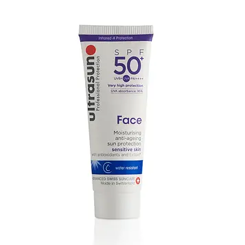 Ultrasun Face SPF 50+ легкий сонцезахисний крем на ламелярній емульсії для чутливої шкіри (Швейцарія), 25 мл