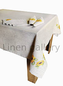 Вишитий комлект із 100% льону "Соняхи" (Скатертина + 6 серветок)