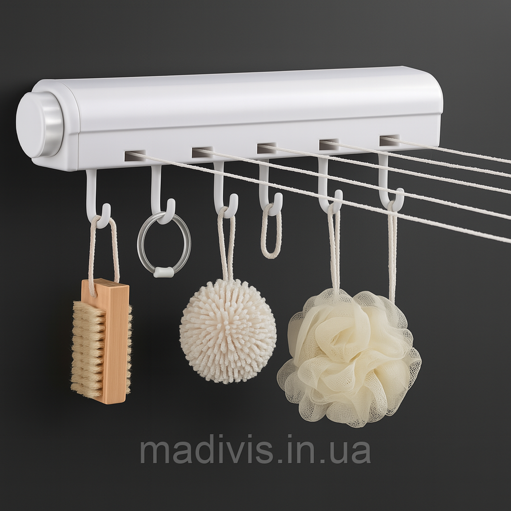 Автоматична витяжна, роликова, настінна сушарка для білизни з гачками (5 шнурів по 3,75 метра), фото 1