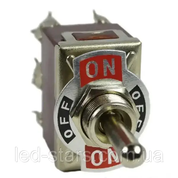 Тумблер (KN3C-203), з фіксацією, 15А, 250V, ON-OFF-ON, 6PIN (гвинти), фото 1
