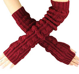 Бордові довгі рукавички без пальців 50 см (жіночі мітенки)