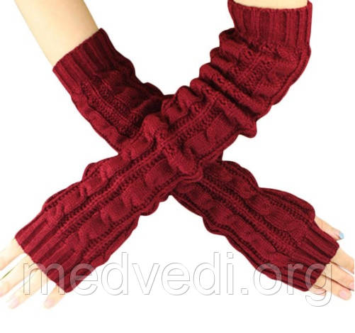 Длинные бордовые женские митенки