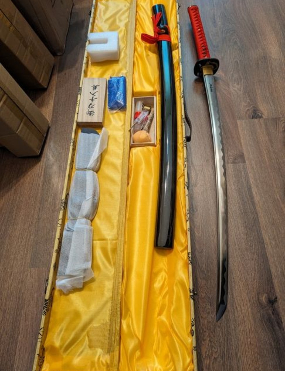 Катана Червоний Дракон, супер подарунок + підставка і дерев'яний кейс, фото 1