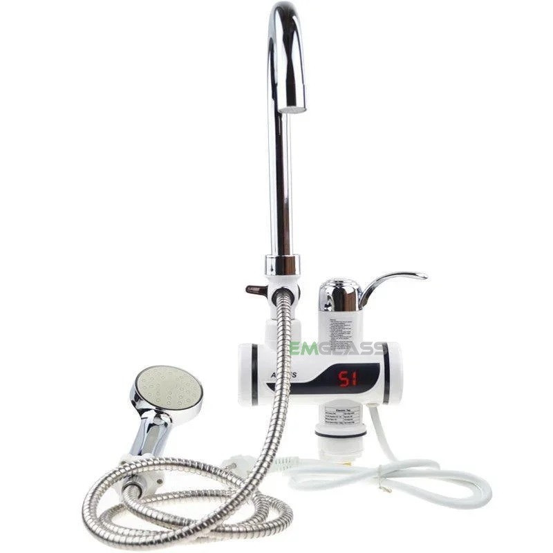 Миттєвий Проточний водонагрівач EM LZ-008XLY електричний з душем та кран нижнє підключення Змішувач, фото 1