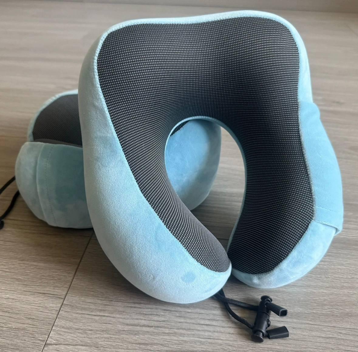 Дорожня подушка-рогалик Memory foam під шию з фіксатором Бірюза, фото 1