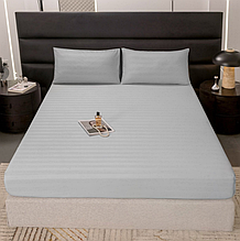 Простирадло сатинова на резинці сіра 160х200 (без наволочок), простирадло двоспальне Страйп-сатин для матраца на резинці однотонна