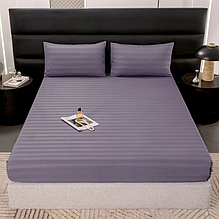 Сатинова простирадло на резинці двушка 160 200 Страйп-сатин (без наволочок), простирадло двоспальне для матраца на резинці Сірий