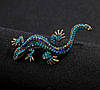 Брошка Ящірка з бірюзовими та синіми стразами BRS060, фото 3