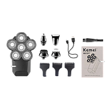Електробритва для чоловіків роторна для вологого та сухого гоління з плаваючими головками та триммером 5в1 Kemei 6D IPX7 LCD, фото 2