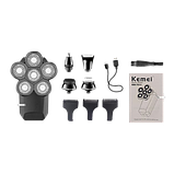 Електробритва для чоловіків роторна для вологого та сухого гоління з плаваючими головками та триммером 5в1 Kemei 6D IPX7 LCD, фото 3