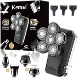 Електробритва для чоловіків роторна для вологого та сухого гоління з плаваючими головками та триммером 5в1 Kemei 6D IPX7 LCD, фото 4