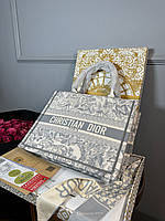 Christian Dior Medium Book Tote Bag in Grey and White Toile de Jouy Embroidered Canvas