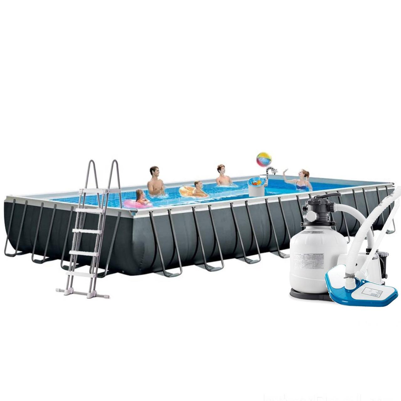 Каркасний басейн Intex 26378, 975 х 488 х 132 см (11 г/год - 10 000 л/год, драбина, тент, підстилка, набір для