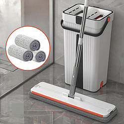 Швабра з віджимом та відром, швабра-ледарка з автоматичним віджимом, 4 змінні насадки мікрофібри в комплекті (BD-132sb)