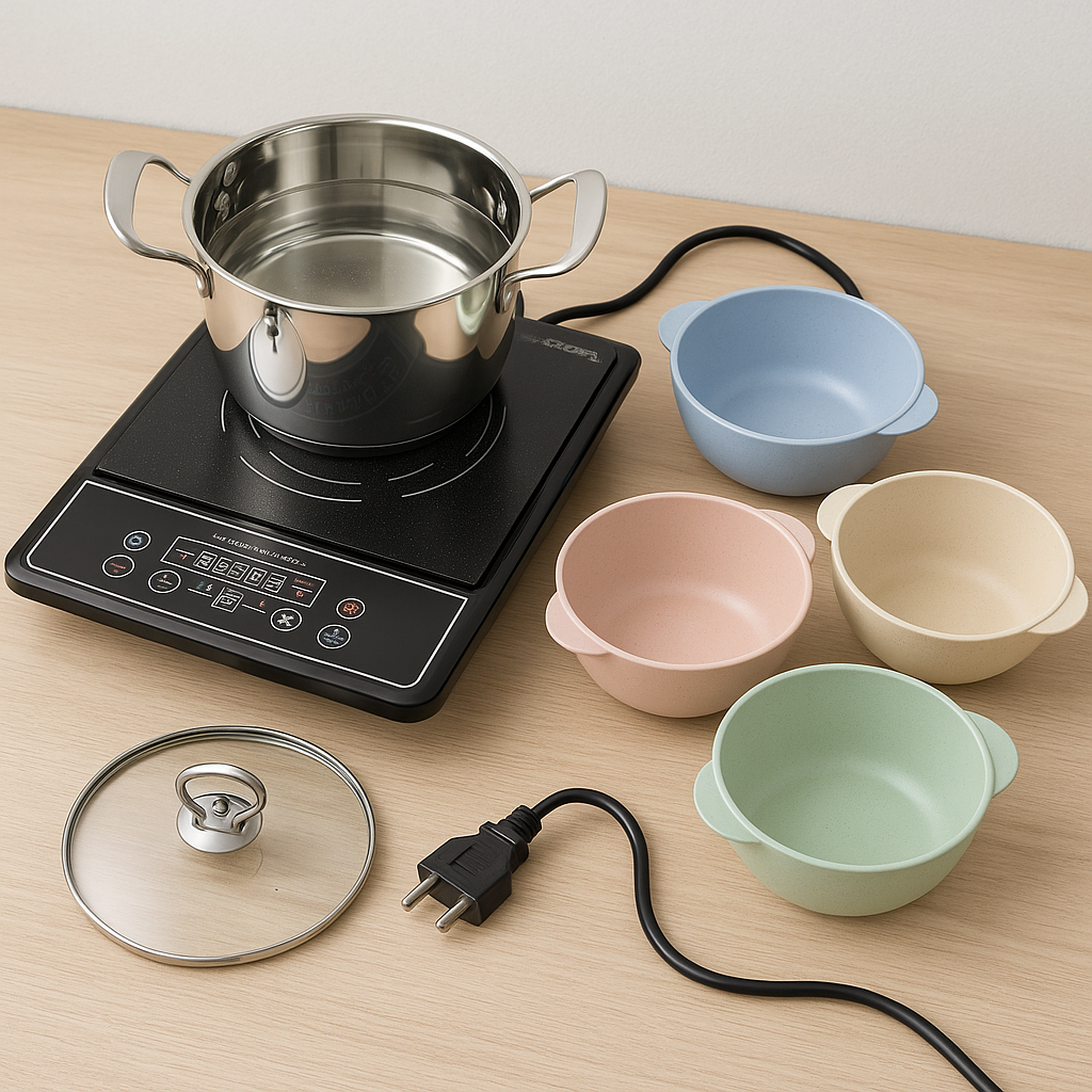 Індукційний набір 3в1: плита + каструля + еко-супниці, фото 1