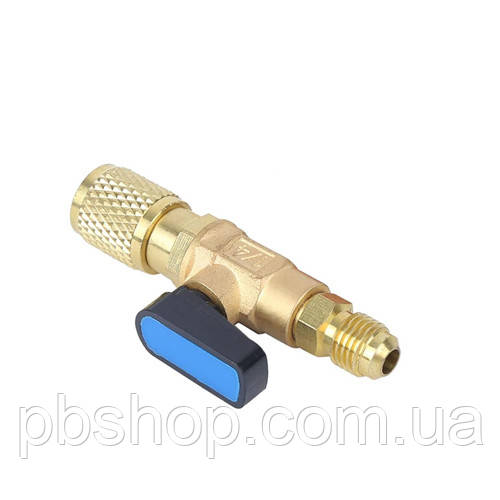 Кран для заправочного шланга під фреон R22, 1/4 SAE, прямий, латунь, фото 1