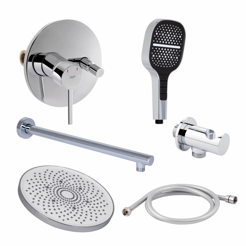 Комплект для душу Qtap Spring Chrome: Змішувач QTSPRCRM0102+QTTRU120CRM45926+Лійка
