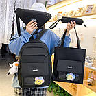 Комплект сумок 4 в 1 Рюкзак, Шоппер на плече, Пенал та Сумка на пояс Чорний, фото 3