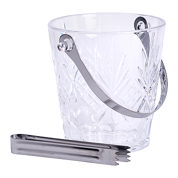 Відерце для льоду скляне 1 л з металевими щипцями HP-19-22GLASS