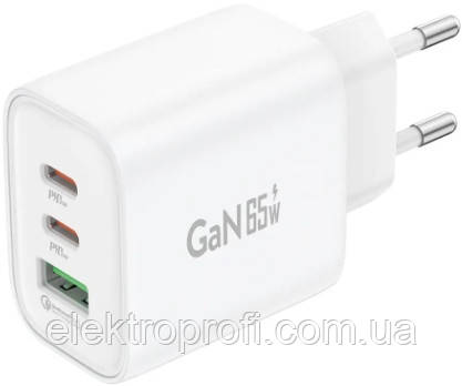 Зарядний пристрій Foneng GaN10 A+C+C 3-Port GaN 65 W + кабель Type-C to Type-C, фото 1