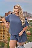 Літній жіночий костюм шорти і футболка легкий прогулянковий костюм із шортами з жатки, фото 8