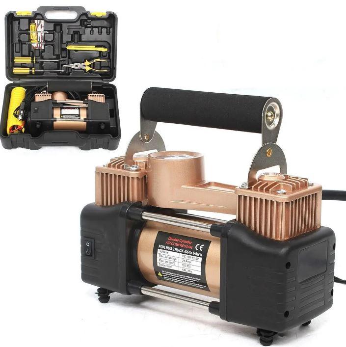 Автомобільний компресор 12В, 10атм + ремкомплект для шин у кейсі Автокомпресор Автомобільний насос, фото 1