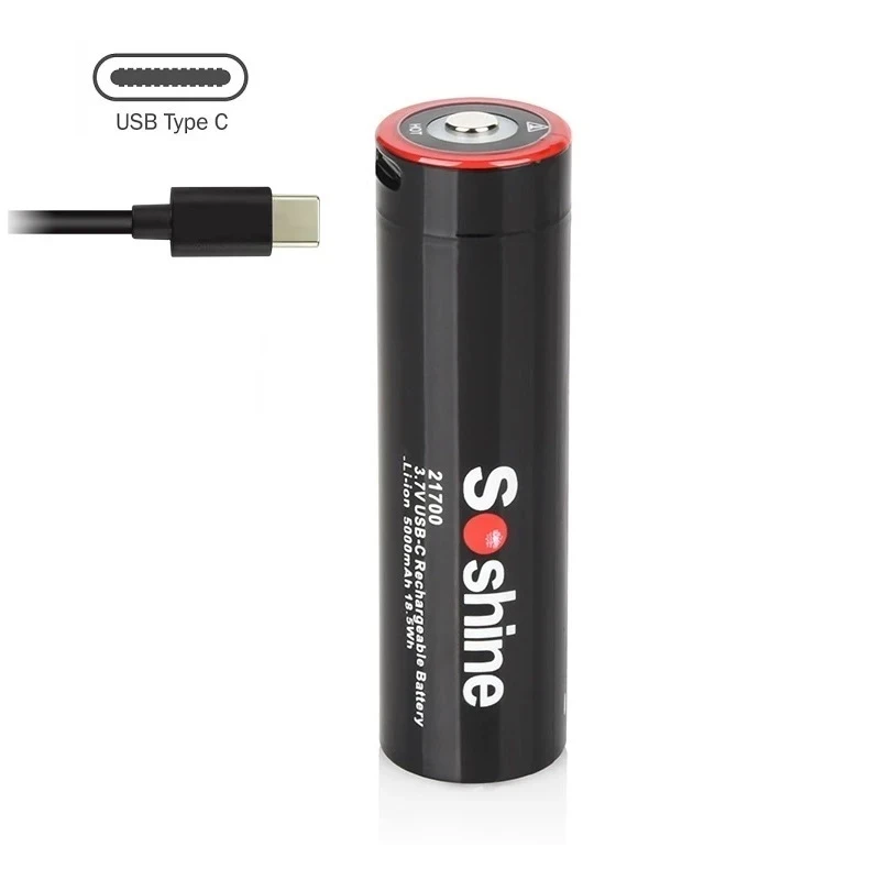 Батарейка акумуляторна Soshine 21700 3.7V/5000 mAh із заряджанням Type-C і функцією PowerBank — 1 ШТ.