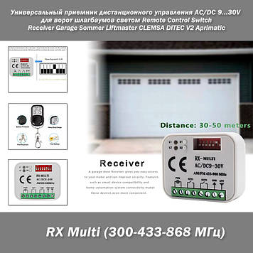 RX Multi (300-433-868МГц) Універсальний приймач для дистанційного керування для воріт шлагбаумів світлом AC/