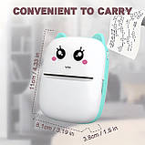 Бездротовий міні принтер X1 Котик бірюзовий дитячий термопринтер Bluetooth для телефону 12 рулонів + фломастери, фото 2