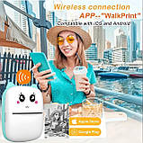 Бездротовий міні принтер X1 Котик бірюзовий дитячий термопринтер Bluetooth для телефону 12 рулонів + фломастери, фото 9