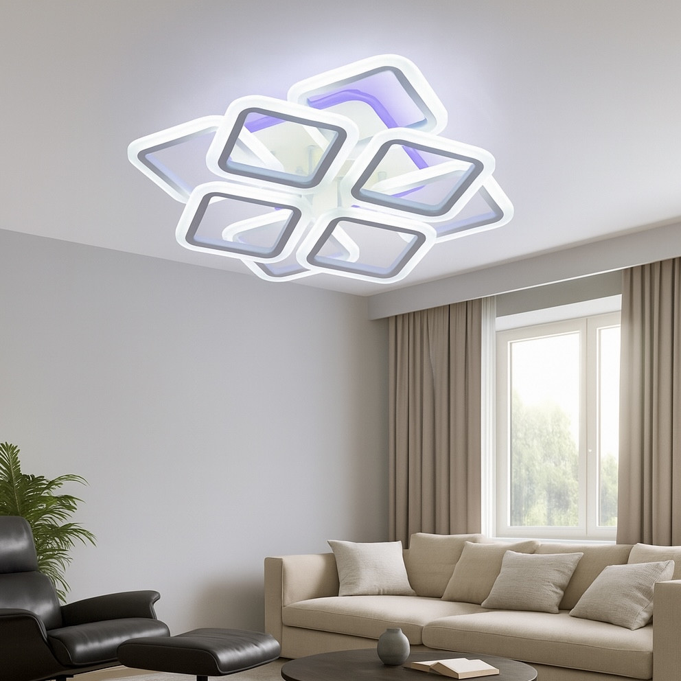 Світлодіодна Led люстра до 20 м² з пультом керування 144 Вт біла 1136/4+4 Wh, фото 1