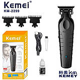 Тример Kemei KM-2299 акумуляторний з USB-зарядкою та 3 насадками, фото 6